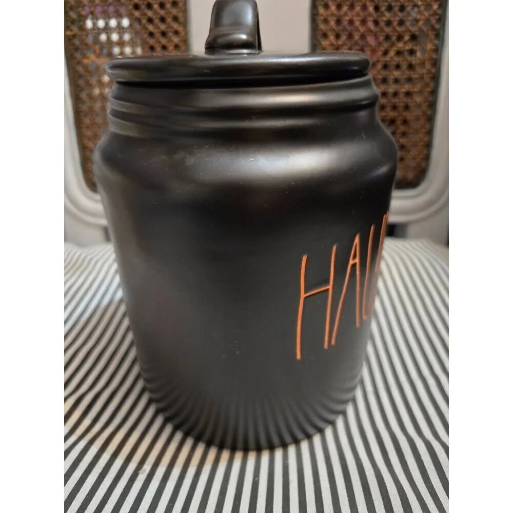 NWT Rae Dunn Halloween Haunted Canister Black Orange